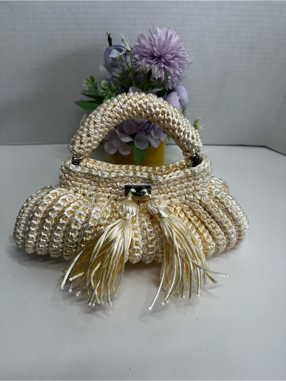 Cream-Tone Handwoven Mini Bag with Tassel Accents